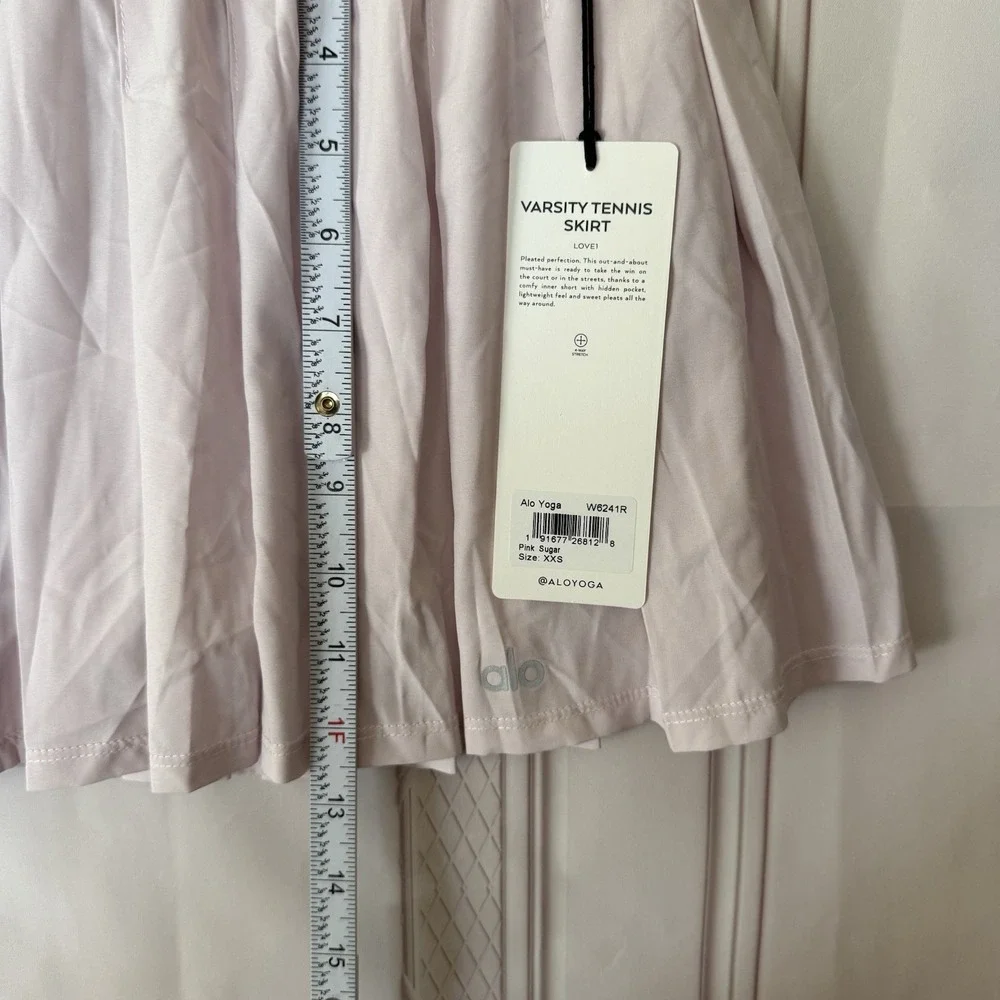Alo Yoga Varsity Pleated Tennis Skirt Skort Womens Sz XXS Pink Sugar NWT